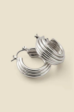 Silver Ridged Hoop Earrings