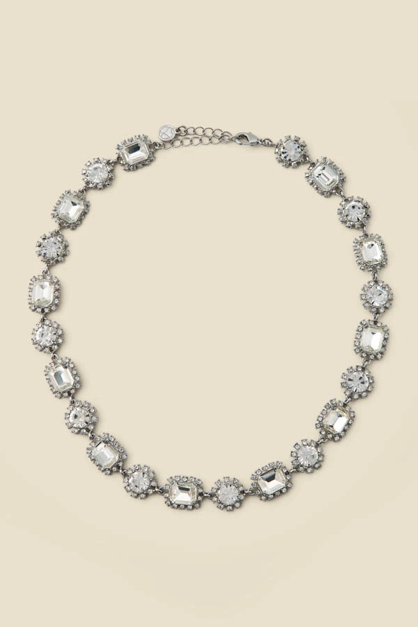 Silver Diamante Stone Detail Necklace 2 Silver Diamante Stone Detail Necklace - Image 2