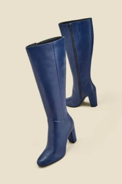 Blake Navy Blue Leather Knee High Boot -Opal & Oak Store web 2307 box a23fw004pt0009 a