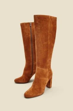 Blake Tan Suede Zip Knee High Boot -Opal & Oak Store web 2307 box a23fw005bn0012 a