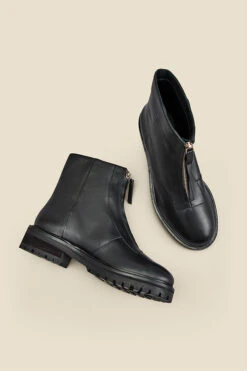 Black Leather Zip Front Ankle Boots -Opal & Oak Store web 2307 box a23fw014bk0001 a rc