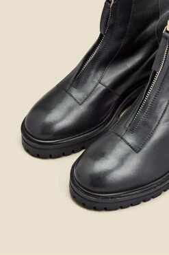 Black Leather Zip Front Ankle Boots -Opal & Oak Store web 2307 box a23fw014bk0001 b rc