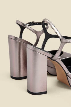 Cici Pewter Leather Platform Block Heel -Opal & Oak Store web 2307 box s23fw036mc0004 b