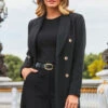 Black Faux Wool Double Breasted Coat