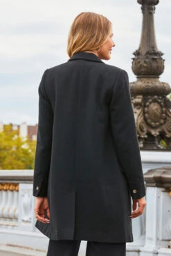 Black Faux Wool Double Breasted Coat -Opal & Oak Store web 2308 03 a23ow006bk0001 a23bw037we0001 03 181 rt