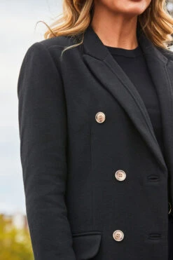 Black Faux Wool Double Breasted Coat -Opal & Oak Store web 2308 03 a23ow006bk0001 a23bw037we0001 03 222 rt