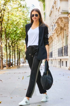 Black Striped Detail Tapered Trousers -Opal & Oak Store web 2308 101 a23le036bk0001 101 021