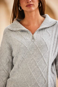 Light Grey Half Zip Cable Knit Jumper -Opal & Oak Store web 2308 102 s22bd090gy0016 s23tk701gy0003 102 187 1