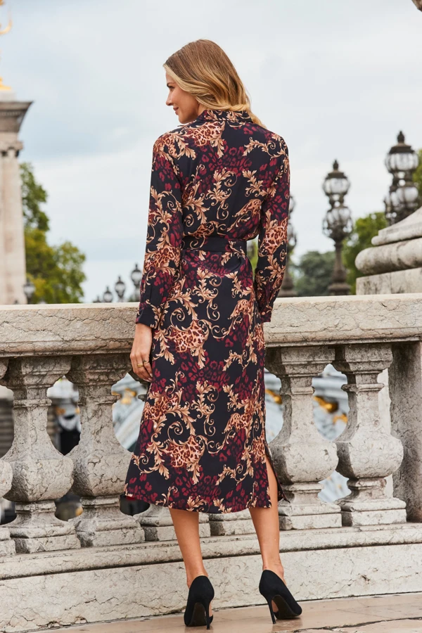 Black Baroque Print Belted Maxi Shirt Dress 6 Black Baroque Print Belted Maxi Shirt Dress - Image 6