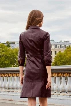 Burgundy Fluted Hem Leather Dress -Opal & Oak Store web 2308 17 a23dl002rd0004 17 221 rt