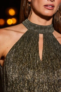 Gold Metallic Plisse Halter Neck Jersey Top -Opal & Oak Store web 2308 29 a23tj011mc0001 29 260