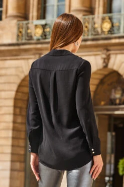 Black Premium Embellished Collar Shirt -Opal & Oak Store web 2308 30 a23tw010bk0001 30 263