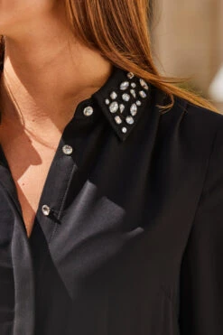 Black Premium Embellished Collar Shirt -Opal & Oak Store web 2308 30 a23tw010bk0001 30 277