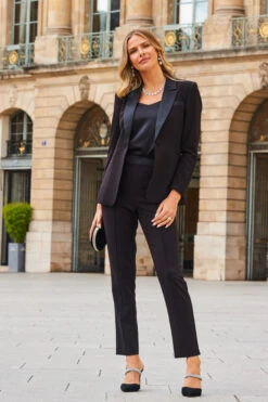 Black Satin Waistband Tuxedo Trousers -Opal & Oak Store web 2308 33 a23bw001bk0001 a23ow033bk0001 33 013
