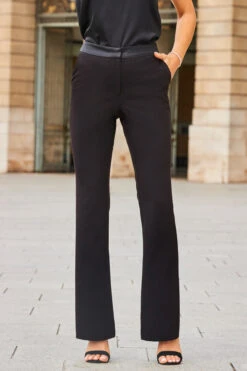 Black Satin Waistband Tuxedo Kick Flare Trousers -Opal & Oak Store web 2308 34 a23bw021bk0001 a23ow033bk0001 34 405