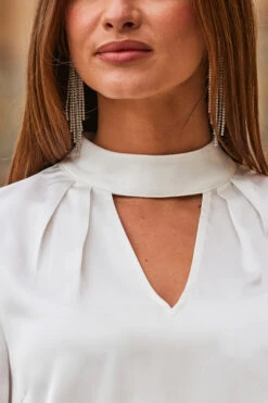 White Premium Satin Feather Cuff Top -Opal & Oak Store web 2308 46 a23tw009wh0001 46 246