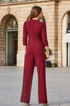 Burgundy Faux Wrap Chain Detail Wide Leg Jumpsuit 9 Burgundy Faux Wrap Chain Detail Wide Leg Jumpsuit -Opal & Oak Store web 2308 49 a23jj005rd0004 49 194 rt