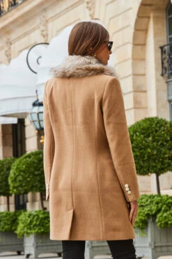 Camel Faux Fur Collar Coat -Opal & Oak Store web 2308 55 a23ow016bn0002 55 289