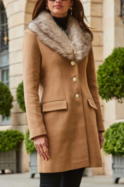 Camel Faux Fur Collar Coat -Opal & Oak Store web 2308 55 a23ow016bn0002 55 329