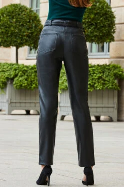Black Faux Leather Belted Straight Leg Trousers -Opal & Oak Store web 2308 57 a23tk120gn0037 a23bp001bk0001 57 261