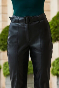 Black Faux Leather Belted Straight Leg Trousers -Opal & Oak Store web 2308 57 a23tk120gn0037 a23bp001bk0001 57 318