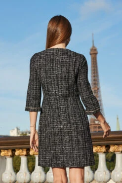 Black Luxe Sparkle Boucle Button Detail Shift Dress -Opal & Oak Store web 2308 77 a23dw021bk0001 77 243 rt