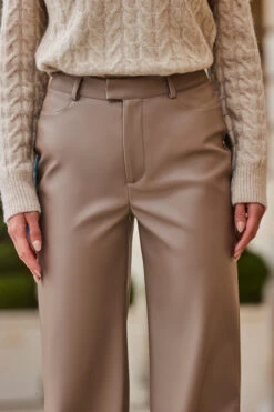Taupe Faux Leather Wide Leg Trousers 9 Taupe Faux Leather Wide Leg Trousers -Opal & Oak Store web 2308 91 s23bp001bn0003 a23tk964nl0003 91 208