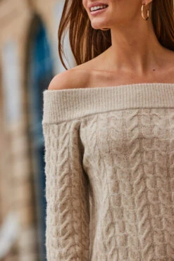 Natural Cable Knit Bardot Jumper -Opal & Oak Store web 2308 91 s23bp001bn0003 a23tk964nl0003 91 317 1