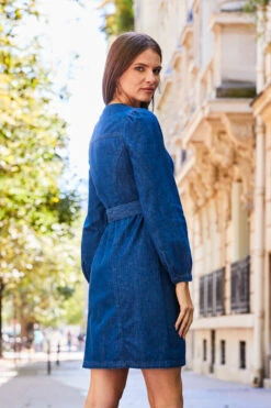 Dark Indigo Button Front Belted Denim Dress -Opal & Oak Store web 2308 95 a23dd001in006w 95 247