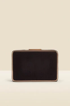 Black Velvet Clasp Detail Clutch Bag With Detachable Strap -Opal & Oak Store web 2308 box a23ac017bk0001 a