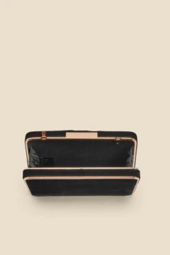 Black Velvet Clasp Detail Clutch Bag With Detachable Strap -Opal & Oak Store web 2308 box a23ac017bk0001 d