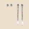 Silver Diamante Stud & Pearl Drop Earrings Set Of Two