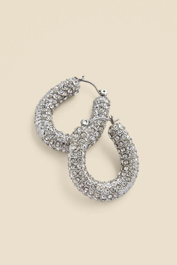 Silver Rhinestone Detail Chunky Hoop Earrings 1 Silver Rhinestone Detail Chunky Hoop Earrings