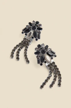 Black Rhinestone Detail Tassel Earrings -Opal & Oak Store web 2308 box a23ac031bk0001 b