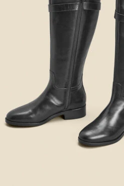 Black Leather Flat Knee High Boot With Metal Trim -Opal & Oak Store web 2308 box a23fw026bk0001 c 1