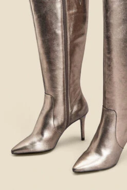 Pewter Leather Stiletto Heel Knee High Boots -Opal & Oak Store web 2308 box a23fw027mc0004 c 1