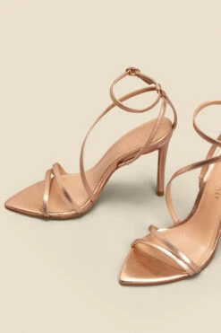 Rose Gold Leather Multi Strap Pointed Toe Stiletto Heel Sandals -Opal & Oak Store web 2308 box a23fw064rg0001 c 1