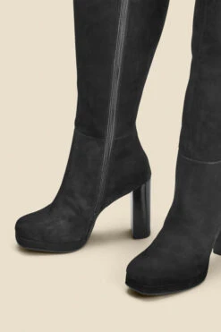 Black Nubuck Leather Platform Block Heel Knee High Boot -Opal & Oak Store web 2308 box a23fw069bk0001 c 1