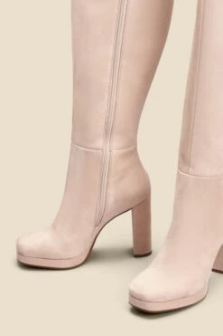Taupe Nubuck Leather Block Heel Knee High Platform Boot -Opal & Oak Store web 2308 box a23fw069bn0003 c 1