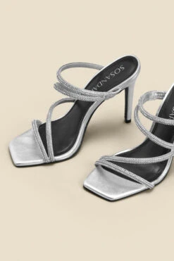 Silver Leather Diamante Strap Square Toe Sandal -Opal & Oak Store web 2308 box a23fw078mc0005 c 1
