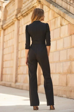 Black Tailored Wide Leg Belted Jumpsuit With Pockets -Opal & Oak Store web 2309 02 a23jw007bk0001 02 224