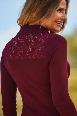 Wine Lace Detail Fit & Flare Premium Knitted Dress -Opal & Oak Store web 2309 04 a23dk290rd0011 04 402