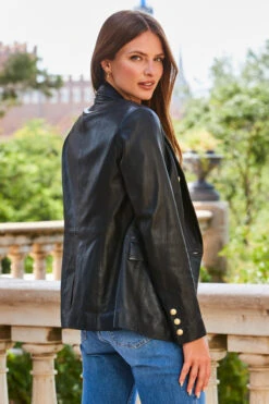 Black Leather Blazer With Gold Button Detail -Opal & Oak Store web 2309 09 a23tw040bk0001 s22bd010be0010 s23ol014bk0001 09 308