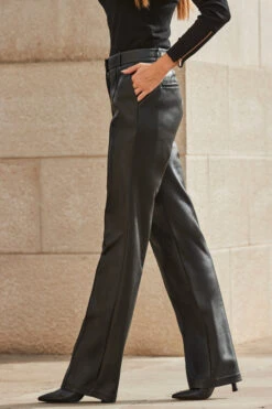Black Faux Leather Wide Leg Trousers -Opal & Oak Store web 2309 103 a23ow017bkwe01 s23bp006bk0001 103 279