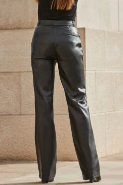 Black Faux Leather Wide Leg Trousers -Opal & Oak Store web 2309 103 a23ow017bkwe01 s23bp006bk0001 103 294