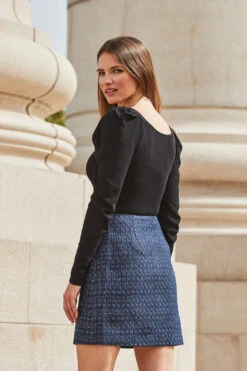 Navy Blue Boucle Button Front A-Line Skirt -Opal & Oak Store web 2309 105 a23ow055be0003 a23sw010be0003 105 320