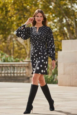 Black Suede Knee High Boot With Gold Heel Detail -Opal & Oak Store web 2309 106 s23dw093bksp01 106 015 1