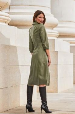 Khaki Green Faux Leather Popper Front Shirt Dress -Opal & Oak Store web 2309 114 a20dp004gn0002 114 161 rc