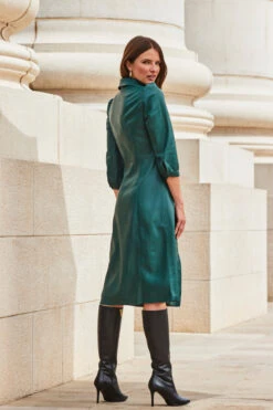 Green Faux Leather Popper Front Shirt Dress -Opal & Oak Store web 2309 114 a20dp004gn0030 114 161