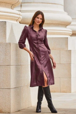 Burgundy Faux Leather Popper Front Shirt Dress -Opal & Oak Store web 2309 114 a20dp004rd0004 114 059 rc